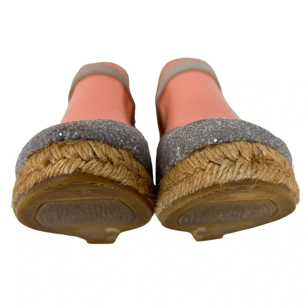 GAIMO Rope Wedge Espadrilles Silver Glitter Leather Ankle Strap Size 6.5 Spain